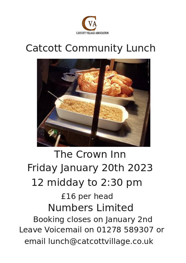 £16 per head. email lunch@catcottvillage.co.uk to book.