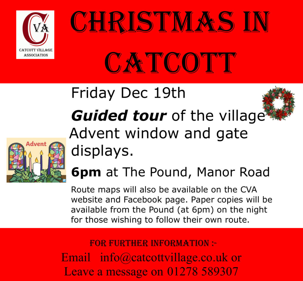 Poster for Catcott Advent Trail Friday 19th December 6pm at the pound 