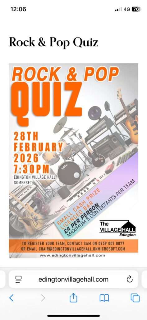 Poster for Rock and Pop Quiz Feb 28th 2026