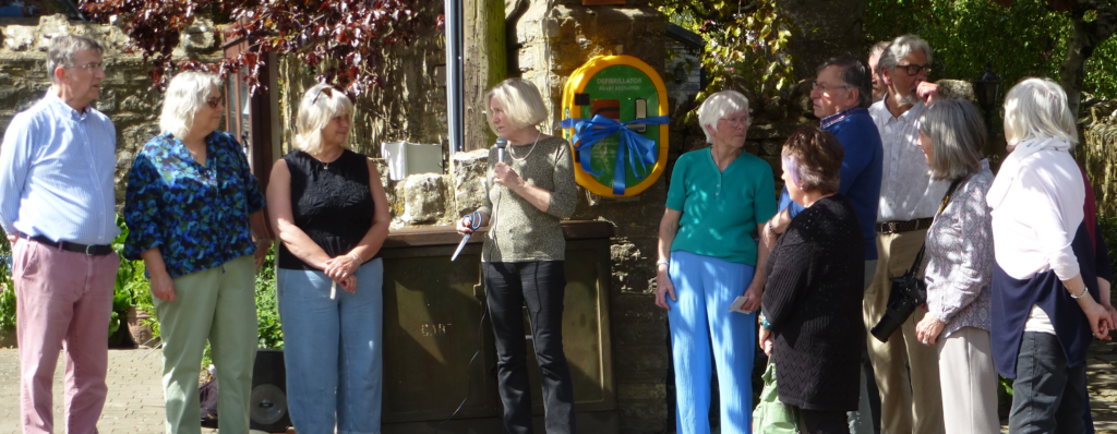 The CVA Committee and Cahir of the Parish Council with Tessa Munt MP at the defibrillator opening ceremony.