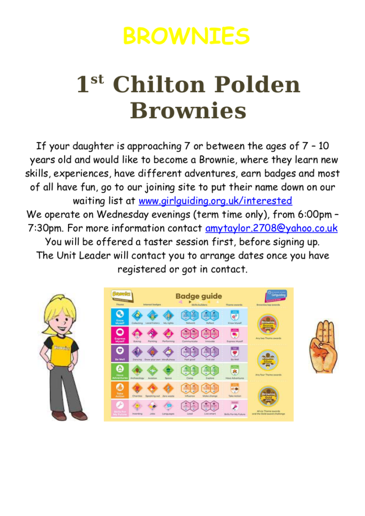 Poster for 1st Chilton Polden Brownies