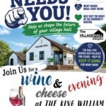 Invitation to cheese and wine at the village hall on Tuesday 29th September at the King William Inn Catcott